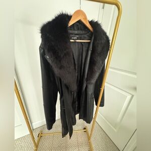 Roz & Ali Black Faux-Fur Collar Leather Jacket